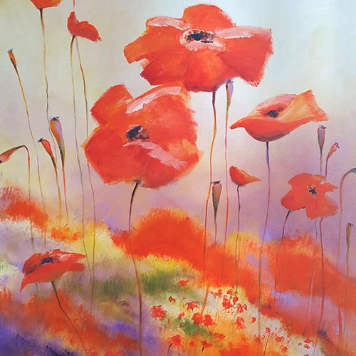 Acrylic painting of Poppies by Devon Artist Janie Matthews Read