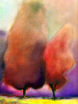 Watercolour of Trees in The Fall by Janie Matthews Read